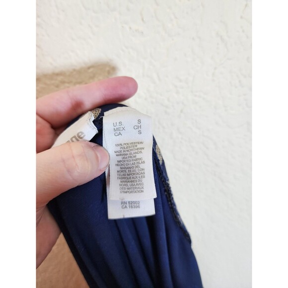 Vintage Liz Claiborne Maxi Skirt Small Navy Geometric Medallion 90s Knit Stretch - Picture 7 of 8